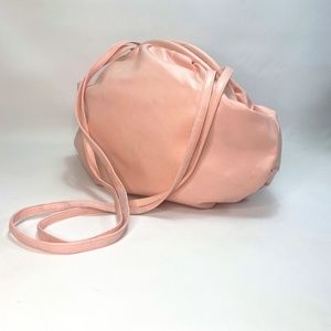 A & W Pink Large Round Leather Handbag Duck Logo Crossbody Purse Lined Zip Top